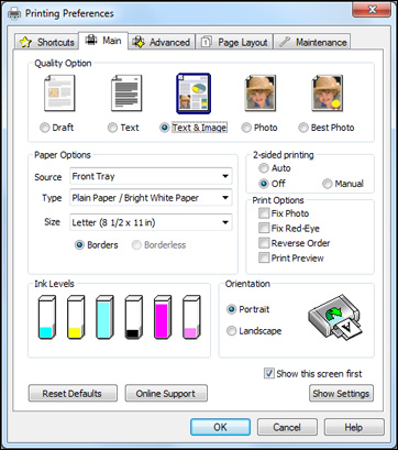 تنظیمات چاپ در پرینتر